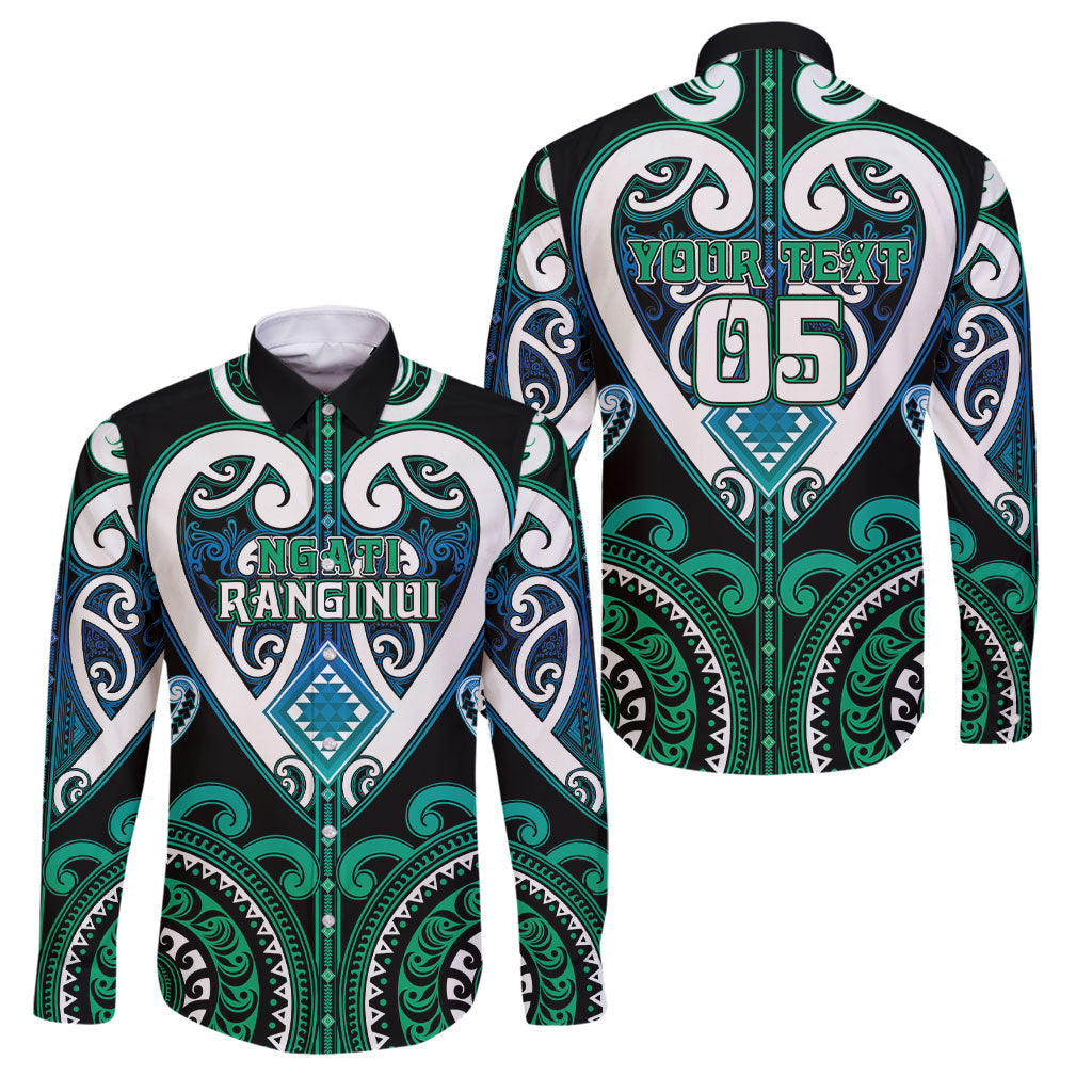 Custom Aotearoa Ngati Ranginui Family Matching Mermaid Dress and Hawaiian Shirt Maori Tribal Pattern LT05 Dad's Shirt - Long Sleeve Cyan - Polynesian Pride