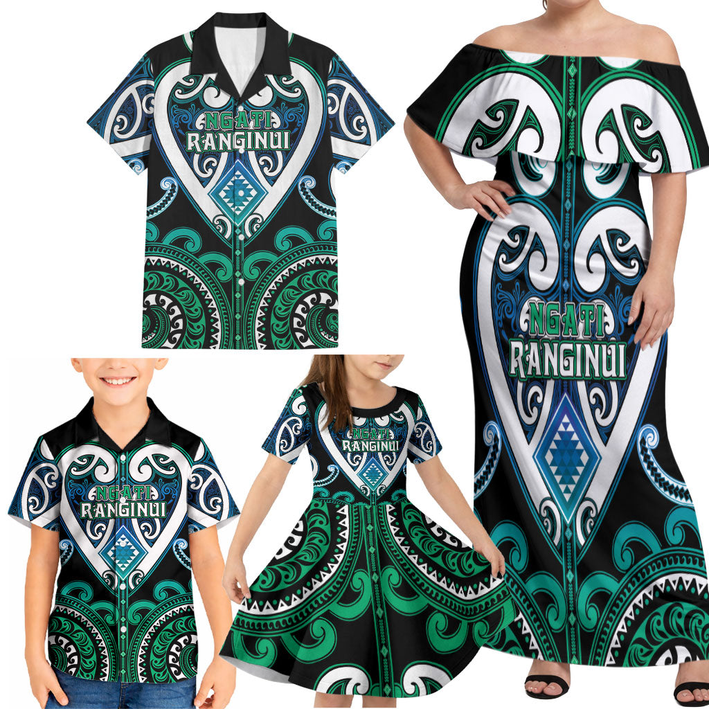 Custom Aotearoa Ngati Ranginui Family Matching Off Shoulder Maxi Dress and Hawaiian Shirt Maori Tribal Pattern LT05 - Polynesian Pride