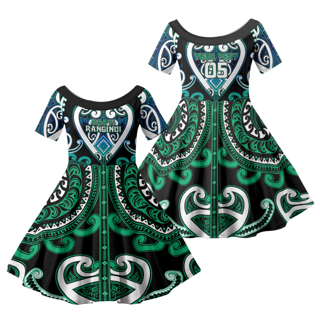 Custom Aotearoa Ngati Ranginui Family Matching Puletasi and Hawaiian Shirt Maori Tribal Pattern LT05 Daughter's Dress Cyan - Polynesian Pride