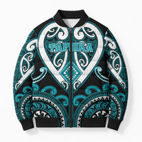 Custom Aotearoa Tapuika Bomber Puffer Jacket Maori Tribal Pattern LT05 Unisex Teal - Polynesian Pride