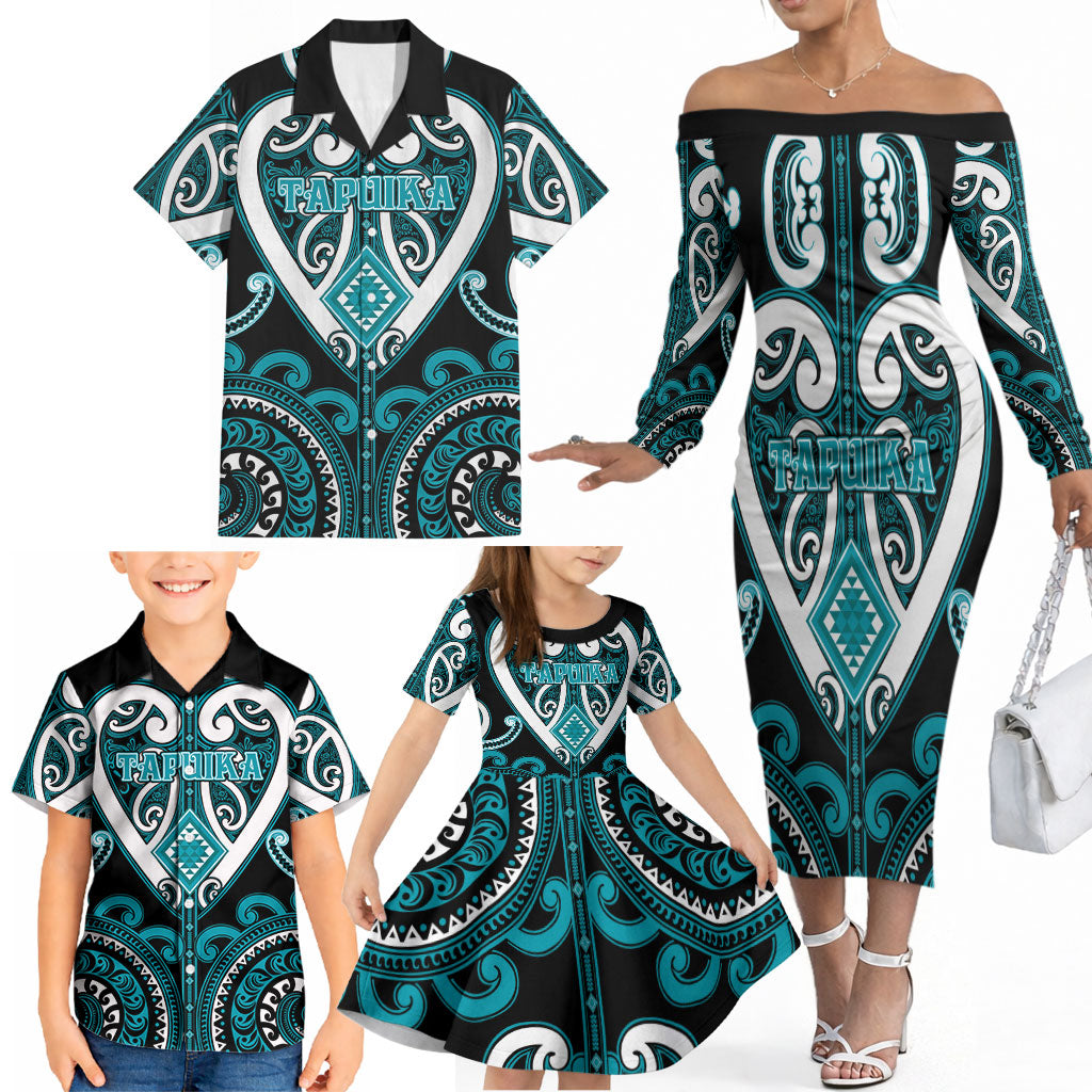 Custom Aotearoa Tapuika Family Matching Off The Shoulder Long Sleeve Dress and Hawaiian Shirt Maori Tribal Pattern LT05 - Polynesian Pride