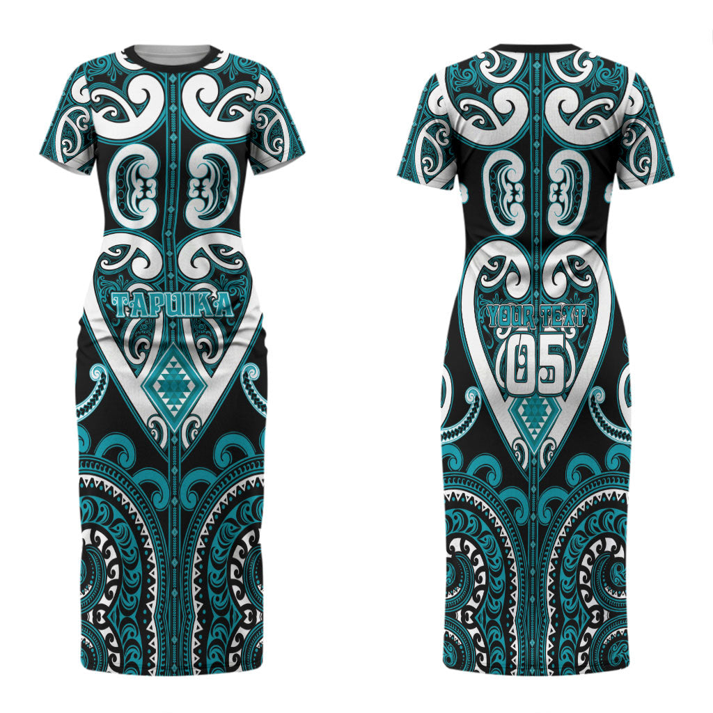 Custom Aotearoa Tapuika Family Matching Short Sleeve Bodycon Dress and Hawaiian Shirt Maori Tribal Pattern LT05 Mom's Dress Teal - Polynesian Pride