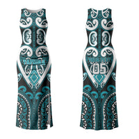 Custom Aotearoa Tapuika Family Matching Tank Maxi Dress and Hawaiian Shirt Maori Tribal Pattern LT05 Mom's Dress Teal - Polynesian Pride