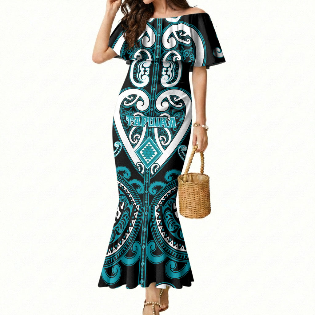 Custom Aotearoa Tapuika Mermaid Dress Maori Tribal Pattern LT05 Women Teal - Polynesian Pride