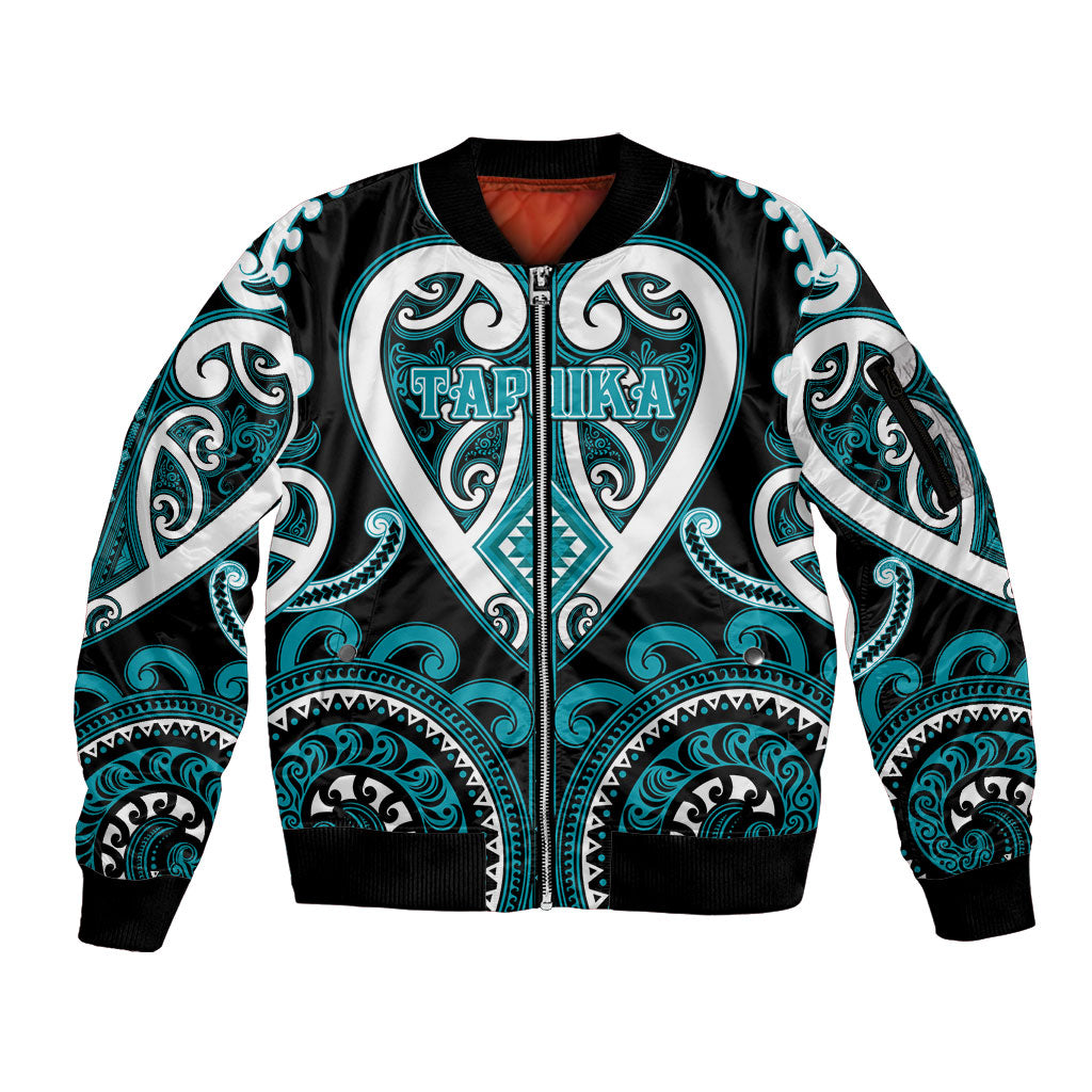Custom Aotearoa Tapuika Sleeve Zip Bomber Jacket Maori Tribal Pattern LT05 Unisex Teal - Polynesian Pride