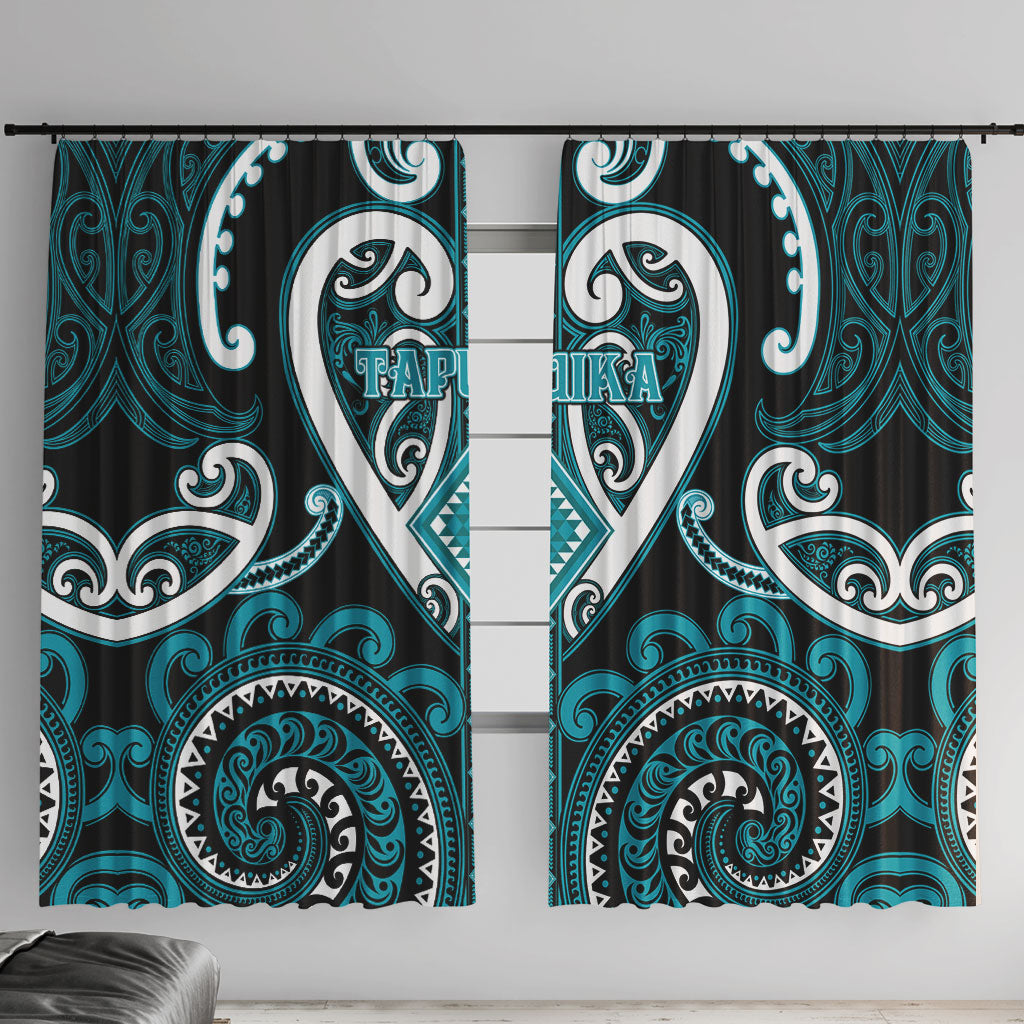 Aotearoa Tapuika Window Curtain Maori Tribal Pattern LT05 With Hooks Teal - Polynesian Pride