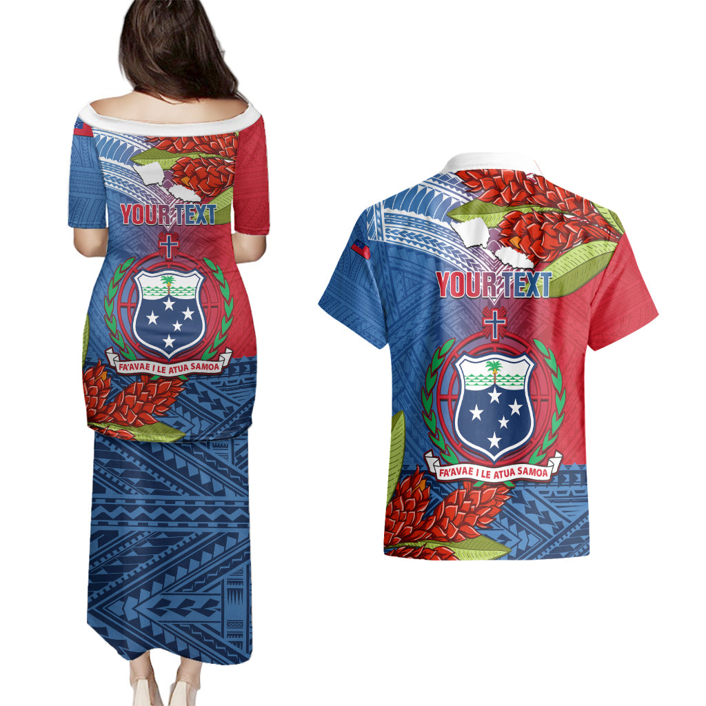 Personalized Samoa Couples Matching Puletasi Dress and Hawaiian Shirt Teuila Torch Ginger Mix Polynesian Tribal LT05 - Polynesian Pride