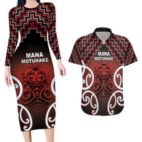 Personalised Aotearoa Mana Motuhake Couples Matching Long Sleeve Bodycon Dress and Hawaiian Shirt Poutama With Maori Pattern - Polynesian Pride