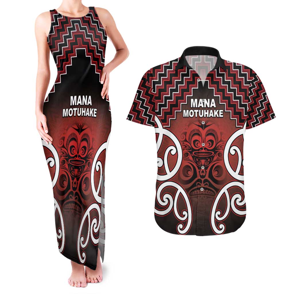 Personalised Aotearoa Mana Motuhake Couples Matching Tank Maxi Dress and Hawaiian Shirt Poutama With Maori Pattern - Polynesian Pride