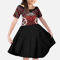 Personalised Aotearoa Mana Motuhake Family Matching Long Sleeve Bodycon Dress and Hawaiian Shirt Poutama With Maori Pattern LT05 Daughter's Dress Red - Polynesian Pride