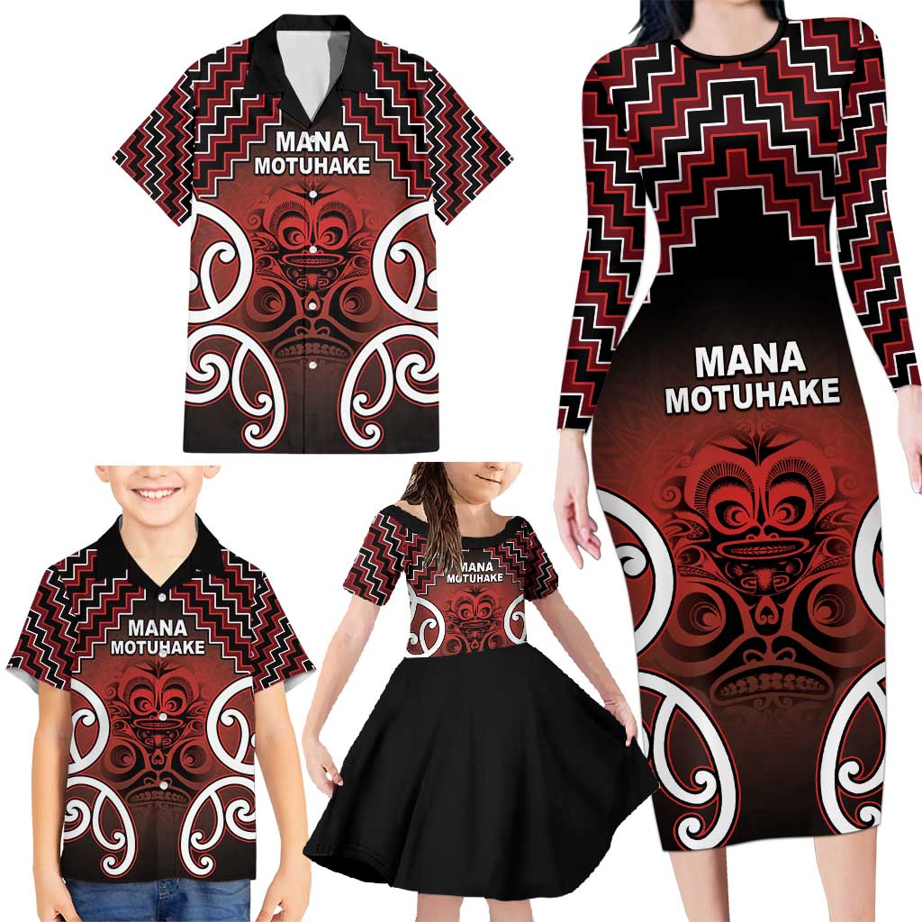 Personalised Aotearoa Mana Motuhake Family Matching Long Sleeve Bodycon Dress and Hawaiian Shirt Poutama With Maori Pattern - Polynesian Pride