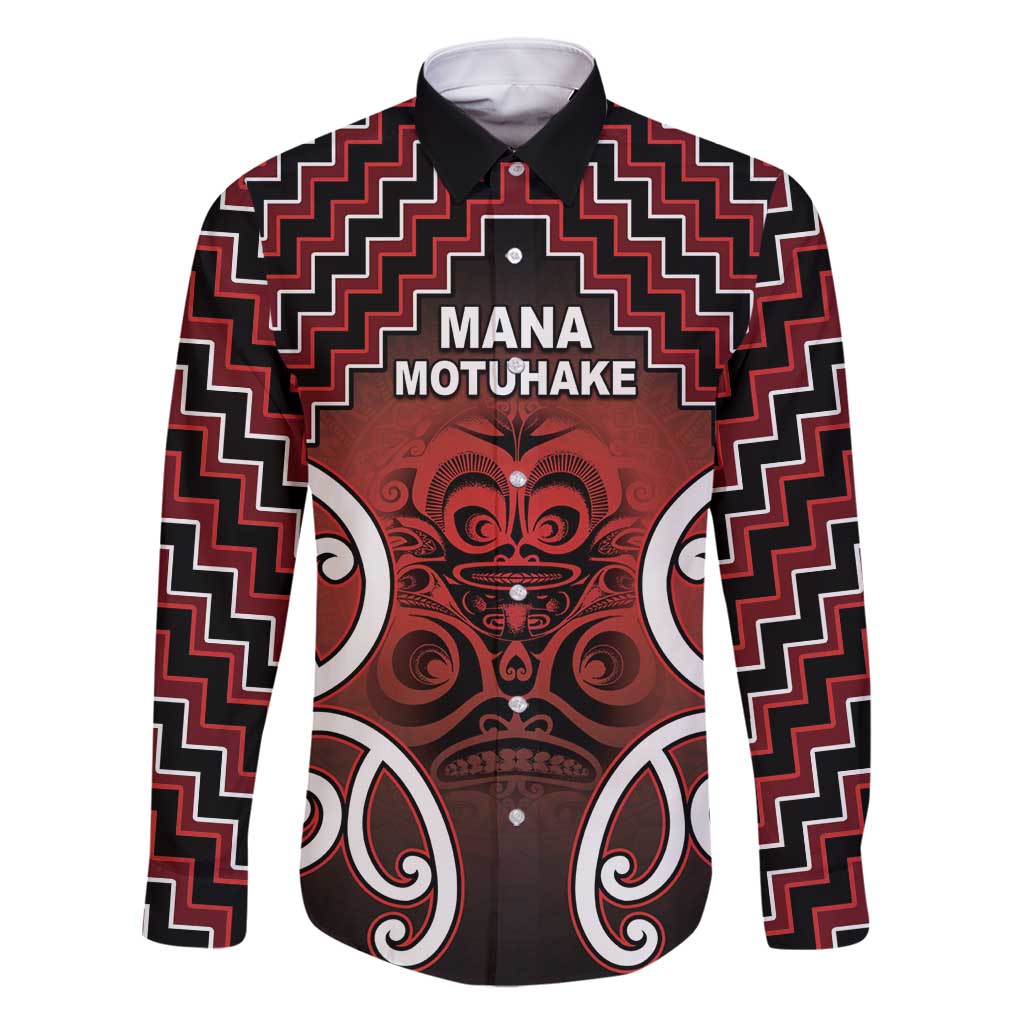 Personalised Aotearoa Mana Motuhake Family Matching Long Sleeve Bodycon Dress and Hawaiian Shirt Poutama With Maori Pattern LT05 Dad's Shirt - Long Sleeve Red - Polynesian Pride