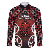 Personalised Aotearoa Mana Motuhake Family Matching Mermaid Dress and Hawaiian Shirt Poutama With Maori Pattern LT05 Dad's Shirt - Long Sleeve Red - Polynesian Pride