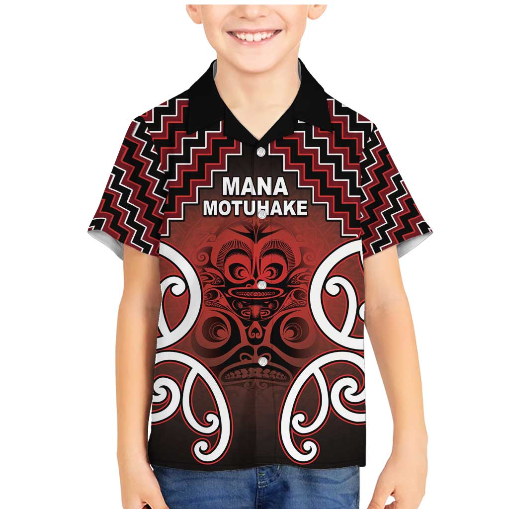 Personalised Aotearoa Mana Motuhake Family Matching Mermaid Dress and Hawaiian Shirt Poutama With Maori Pattern LT05 Son's Shirt Red - Polynesian Pride