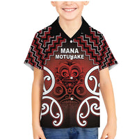 Personalised Aotearoa Mana Motuhake Family Matching Mermaid Dress and Hawaiian Shirt Poutama With Maori Pattern LT05 Son's Shirt Red - Polynesian Pride
