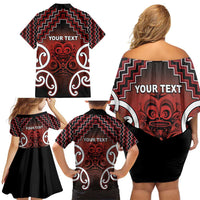 Personalised Aotearoa Mana Motuhake Family Matching Off Shoulder Short Dress and Hawaiian Shirt Poutama With Maori Pattern - Polynesian Pride