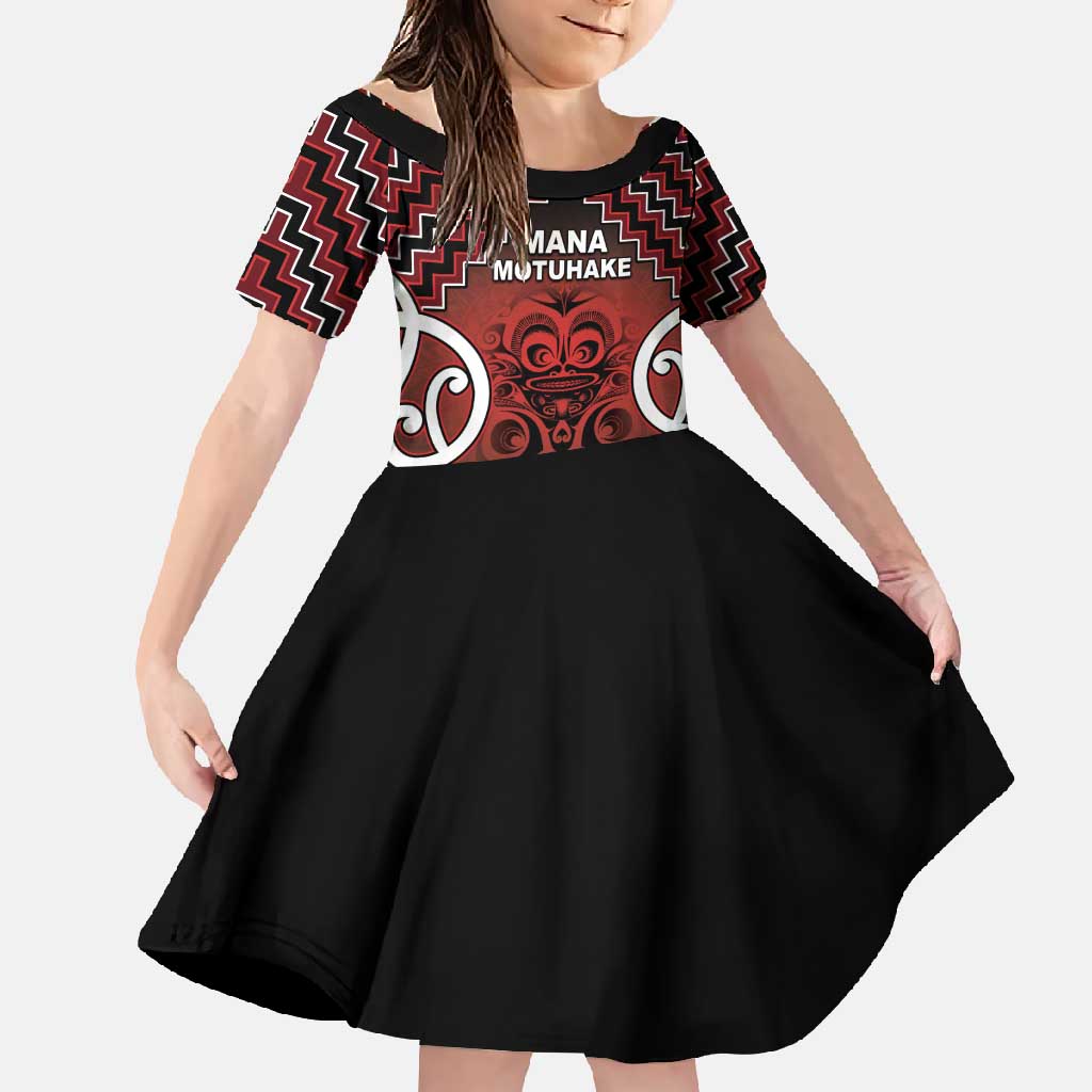 Personalised Aotearoa Mana Motuhake Family Matching Short Sleeve Bodycon Dress and Hawaiian Shirt Poutama With Maori Pattern LT05 Daughter's Dress Red - Polynesian Pride