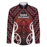 Personalised Aotearoa Mana Motuhake Family Matching Short Sleeve Bodycon Dress and Hawaiian Shirt Poutama With Maori Pattern LT05 Dad's Shirt - Long Sleeve Red - Polynesian Pride