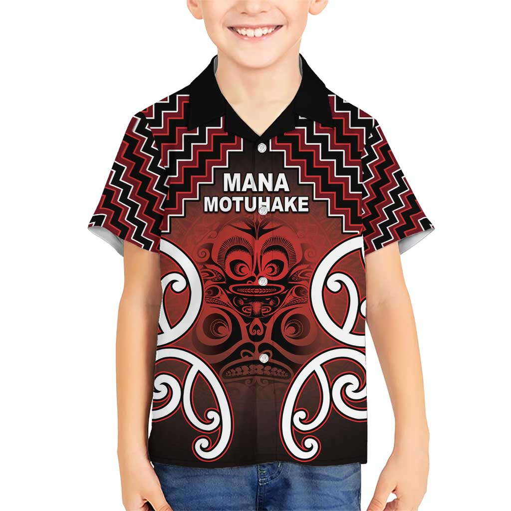 Personalised Aotearoa Mana Motuhake Family Matching Short Sleeve Bodycon Dress and Hawaiian Shirt Poutama With Maori Pattern LT05 Son's Shirt Red - Polynesian Pride