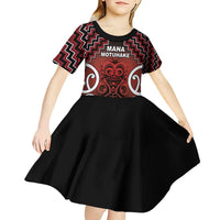 Personalised Aotearoa Mana Motuhake Kid Short Sleeve Dress Poutama With Maori Pattern - Polynesian Pride