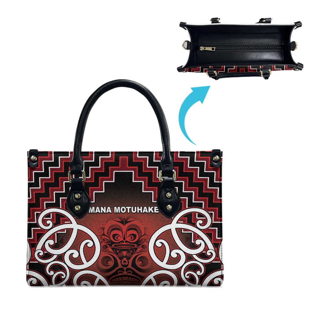 Aotearoa Mana Motuhake Leather Bag Poutama With Maori Pattern - Polynesian Pride