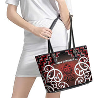 Aotearoa Mana Motuhake Leather Tote Bag Poutama With Maori Pattern - Polynesian Pride