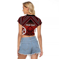 Personalised Aotearoa Mana Motuhake Raglan Cropped T Shirt Poutama With Maori Pattern - Polynesian Pride