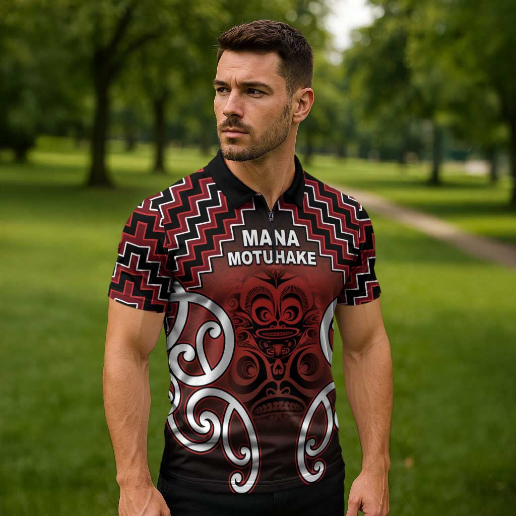 Personalised Aotearoa Mana Motuhake Zipper Polo Shirt Poutama With Maori Pattern - Polynesian Pride