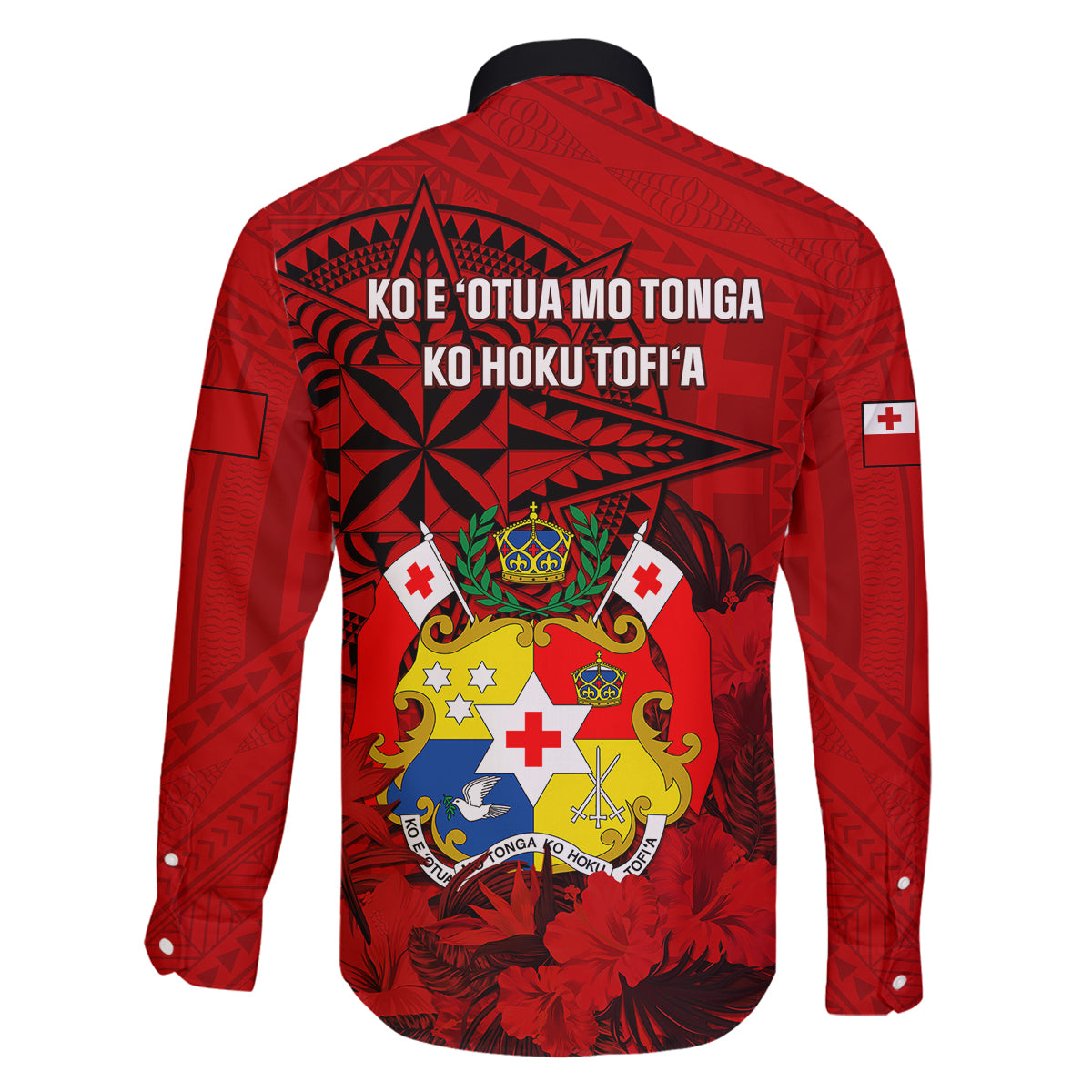 Tonga King Tupou I Day Family Matching Off Shoulder Long Sleeve Dress and Hawaiian Shirt Tropical Flowers With Ngatu Pattern LT05 - Polynesian Pride