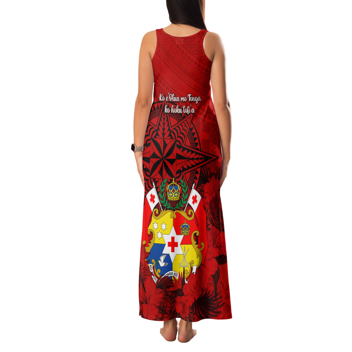 Tonga King Tupou I Day Family Matching Tank Maxi Dress and Hawaiian Shirt Tropical Flowers With Ngatu Pattern LT05 - Polynesian Pride