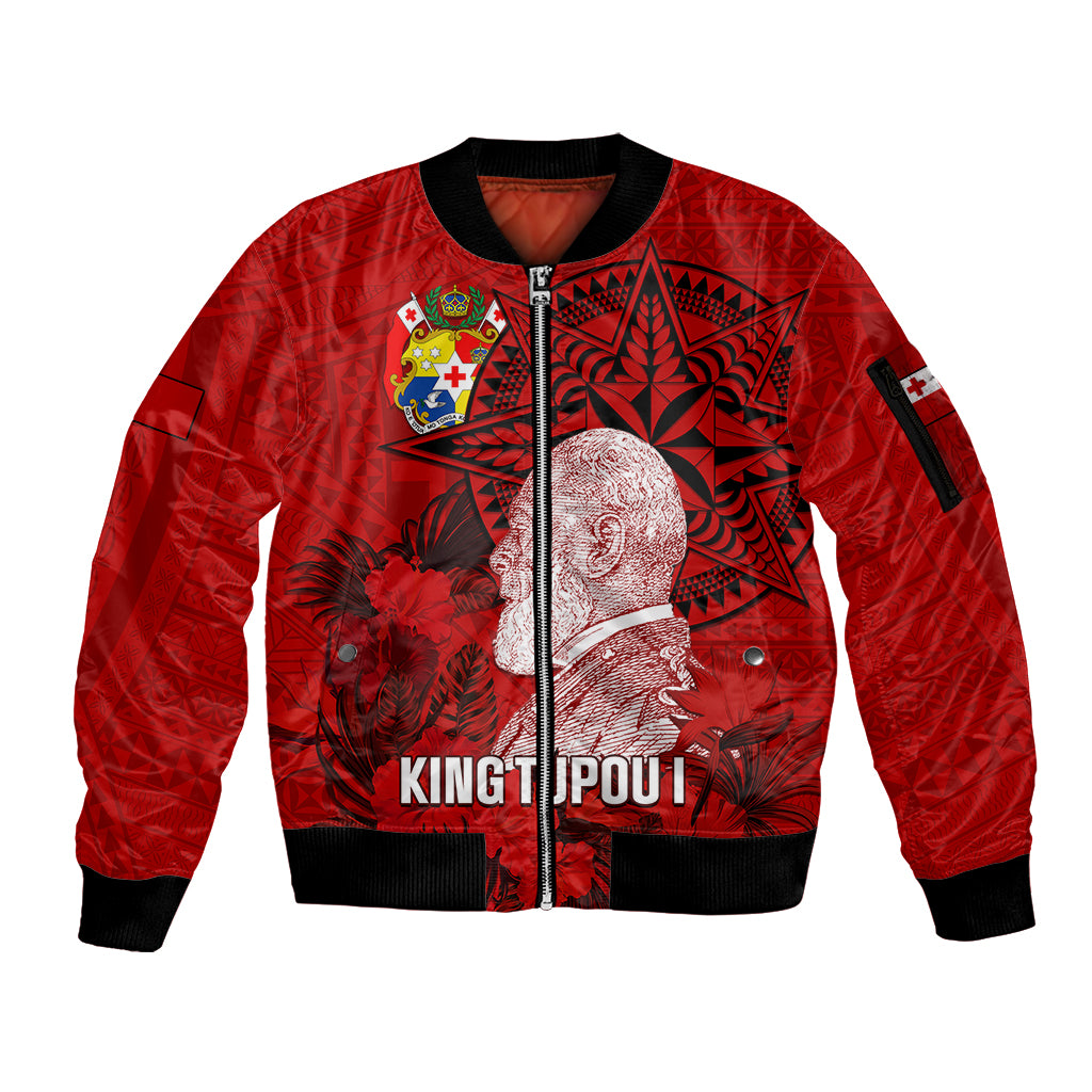 tonga-king-tupou-i-day-sleeve-zip-bomber-jacket-tropical-flowers-with-ngatu-pattern