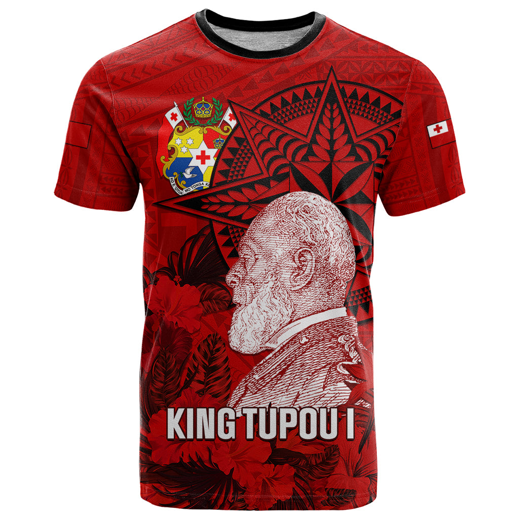 Tonga King Tupou I Day T Shirt Tropical Flowers With Ngatu Pattern LT05 Red - Polynesian Pride