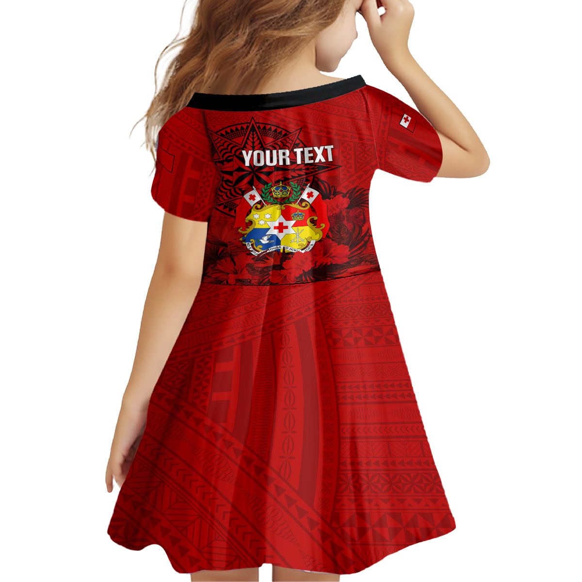 personalized-tonga-king-tupou-i-day-kid-short-sleeve-dress-tropical-flowers-with-ngatu-pattern