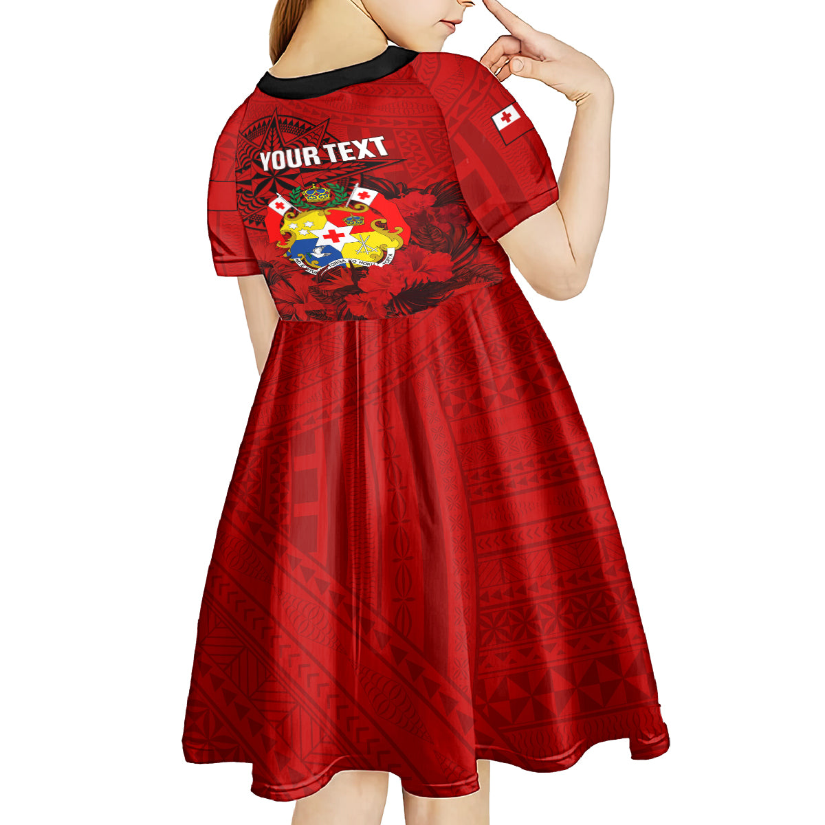 personalized-tonga-king-tupou-i-day-kid-short-sleeve-dress-tropical-flowers-with-ngatu-pattern
