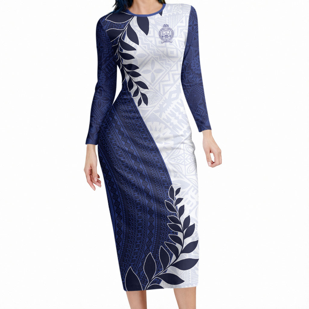 Custom Fiji Queen Victoria School Long Sleeve Bodycon Dress 120 Years Anniversary LT05 Long Dress White - Polynesian Pride
