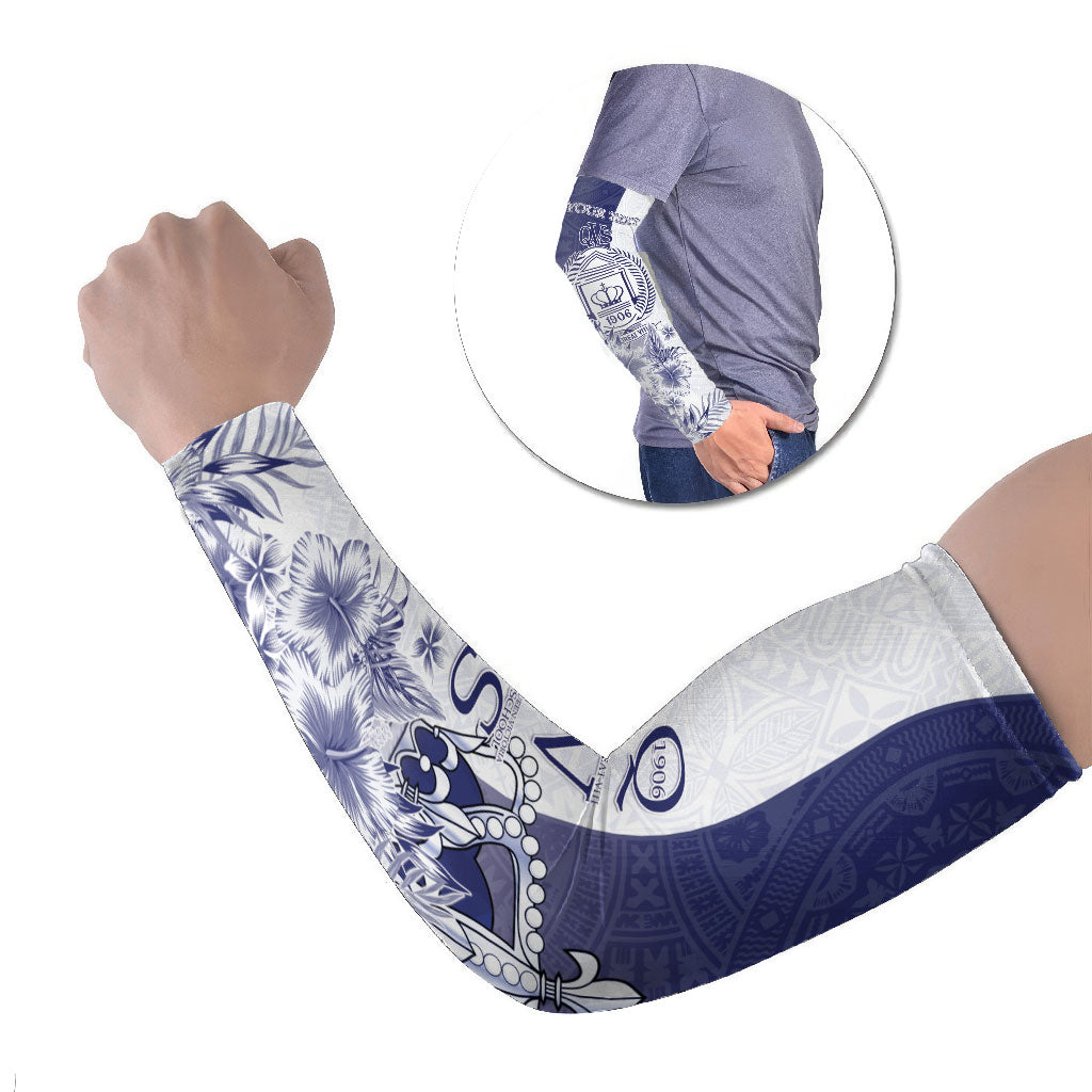 Personalised Fiji Queen Victoria School 1906 Arm Sleeves Floreat Viti LT05 Set of 2 Navy - Polynesian Pride
