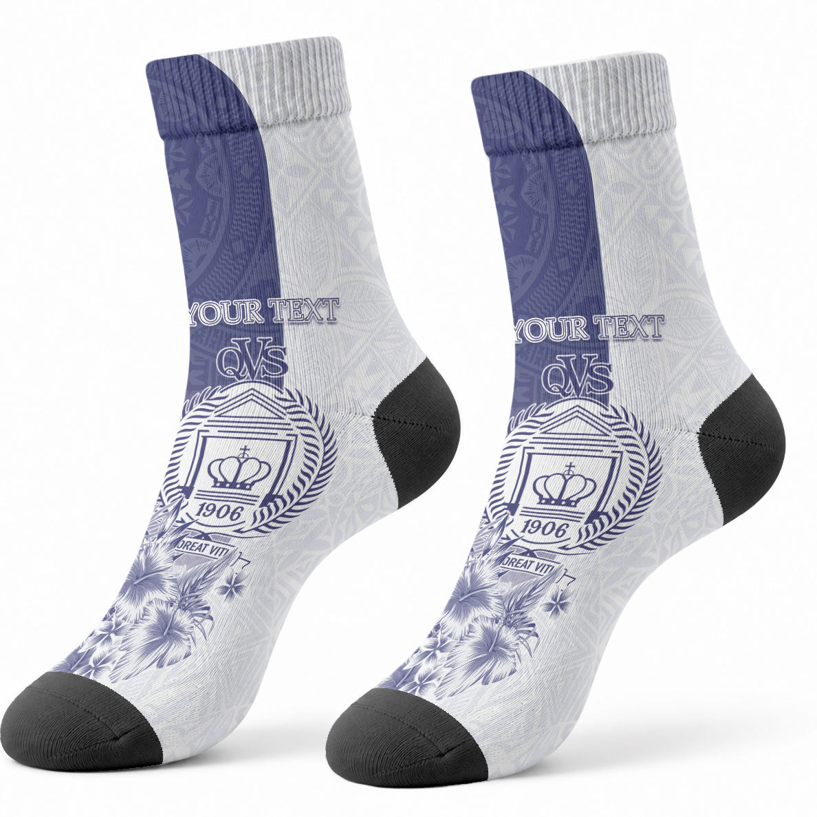 Personalised Fiji Queen Victoria School 1906 Crew Socks Floreat Viti LT05 - Polynesian Pride