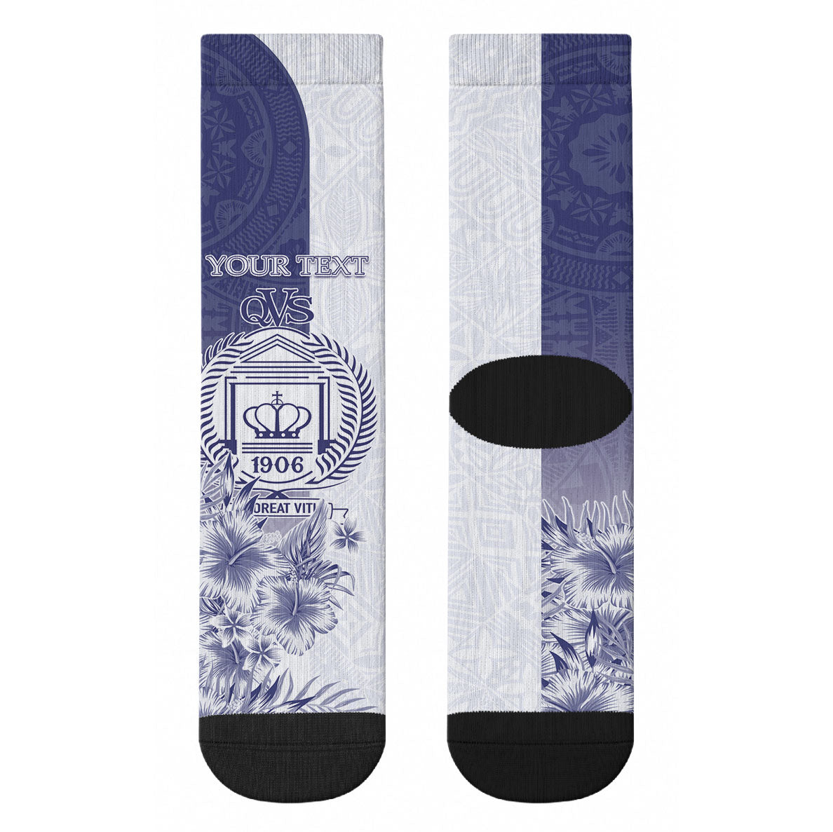 Personalised Fiji Queen Victoria School 1906 Crew Socks Floreat Viti LT05 - Polynesian Pride