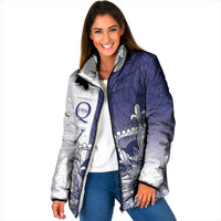 Personalised Fiji Queen Victoria School 1906 Padded Jacket Floreat Viti LT05 Women Navy - Polynesian Pride