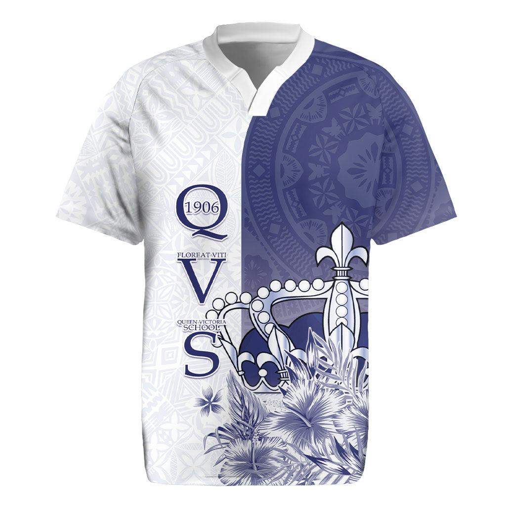 Personalised Fiji Queen Victoria School 1906 Rugby Jersey Floreat Viti LT05 Navy - Polynesian Pride