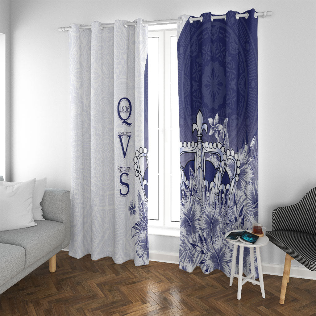 Fiji Queen Victoria School 1906 Window Curtain Floreat Viti LT05 With Grommets Navy - Polynesian Pride