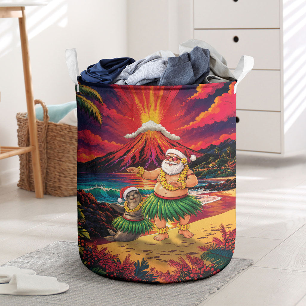 Hawaii Volcano Christmas Laundry Basket Hula Santa And Monk Seal