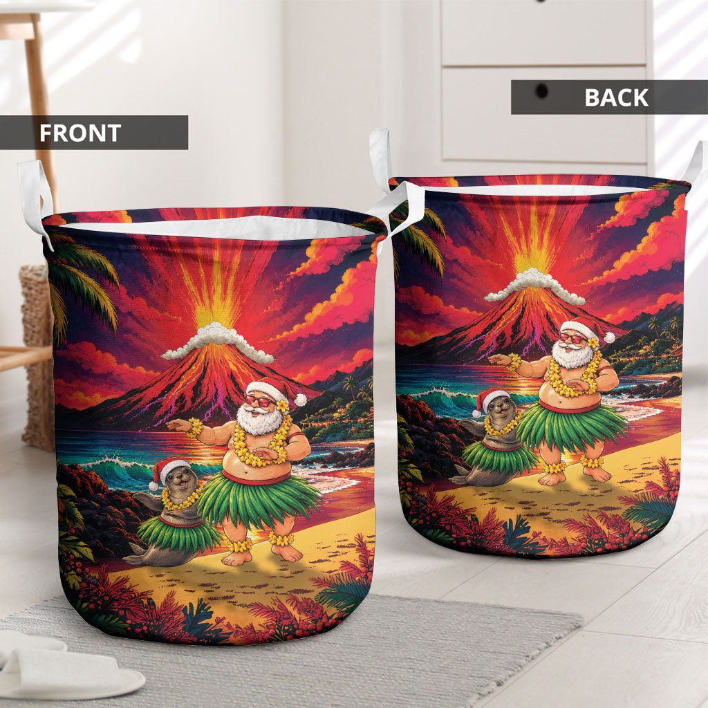 Hawaii Volcano Christmas Laundry Basket Hula Santa And Monk Seal