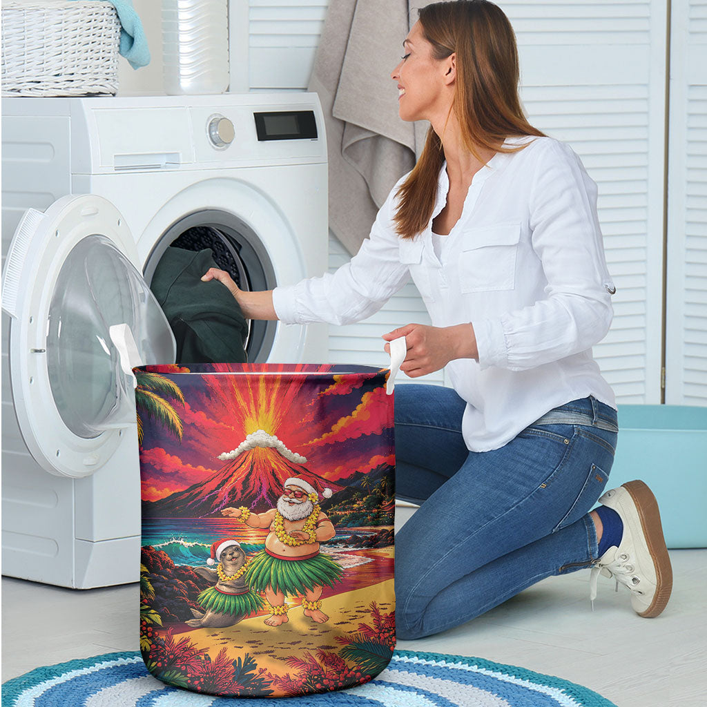Hawaii Volcano Christmas Laundry Basket Hula Santa And Monk Seal
