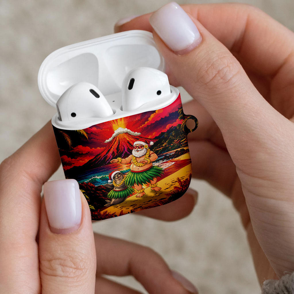 Hawaii Volcano Christmas AirPods Case Hula Santa And Monk Seal LT05 - Polynesian Pride