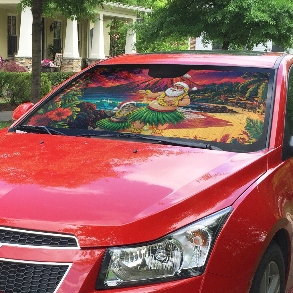 Hawaii Volcano Christmas Auto Sun Shade Hula Santa And Monk Seal LT05 - Polynesian Pride