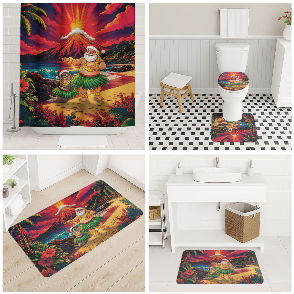 Hawaii Volcano Christmas Bathroom Set Hula Santa And Monk Seal