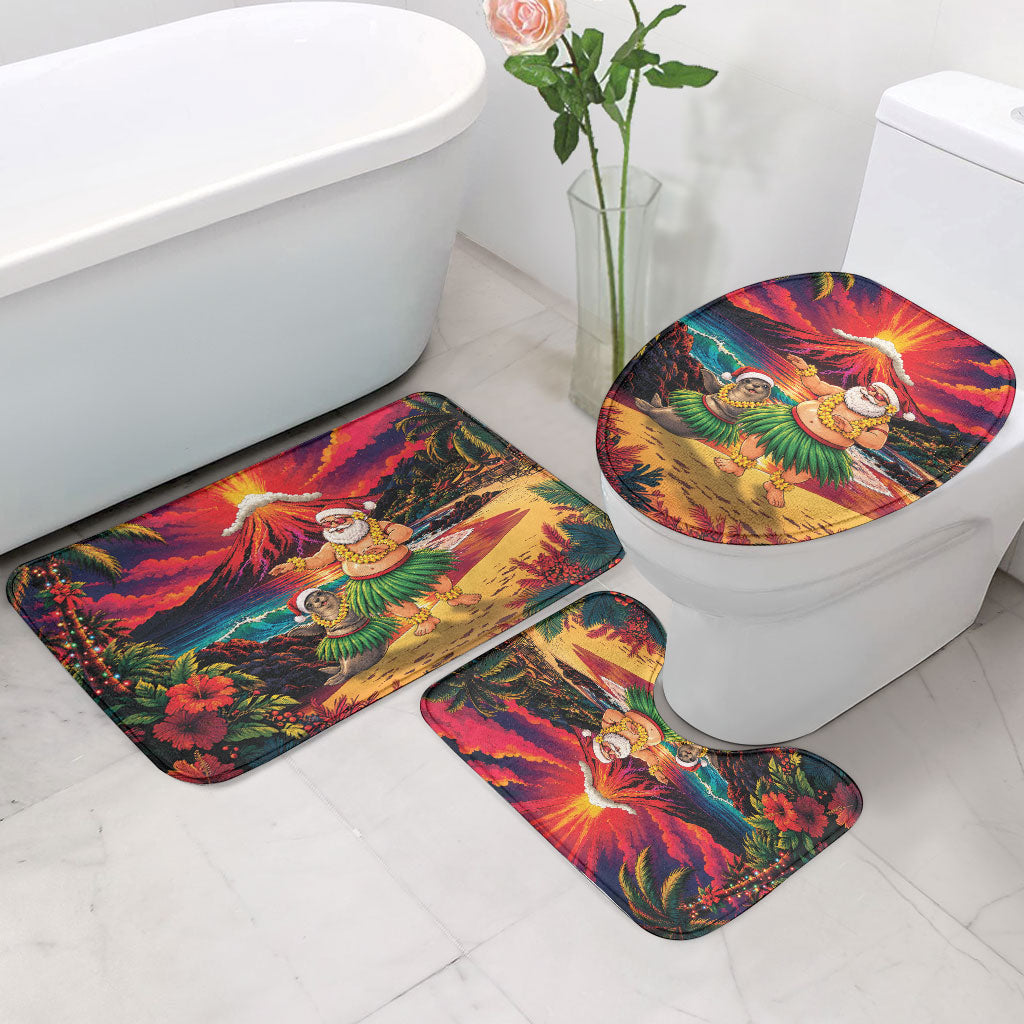 Hawaii Volcano Christmas Bathroom Set Hula Santa And Monk Seal