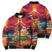 Hawaii Volcano Christmas Bomber Puffer Jacket Hula Santa And Monk Seal