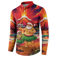 Hawaii Volcano Christmas Button Sweatshirt Hula Santa And Monk Seal LT05 - Polynesian Pride